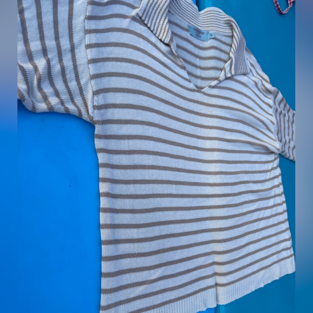 Breton camel Polo Sweater Striped V-Neck Sweater - Picture 4 of 8